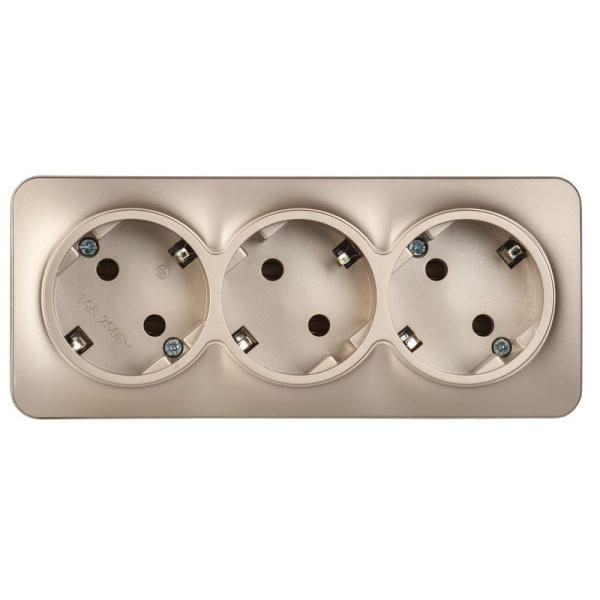 Глори шампань розетка открытая 3-мест заземление IP20 