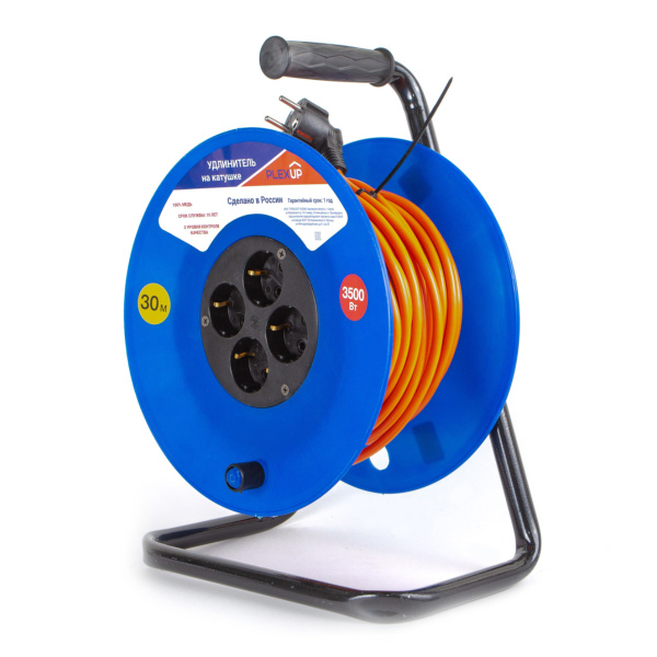 Удлинитель 4-мест 30м ПВС 3*1,5 оранжевый катушка IP20 PlexUp 