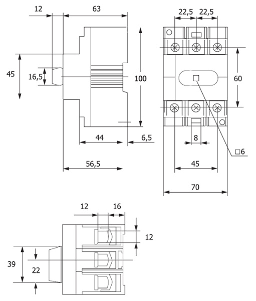 Рубильник 63A 3P c рукояткой управления для прямой установки TwinBlock EKF