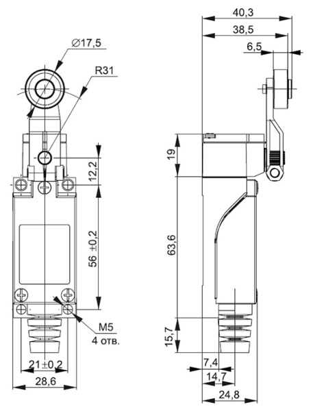 Выключатель концевой КВ-8104 рычаг с роликом IP65 IEK