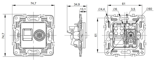 Сканди арктический белый  розетка RJ45+TV оконечная скрытая 2-ая кат.5E 