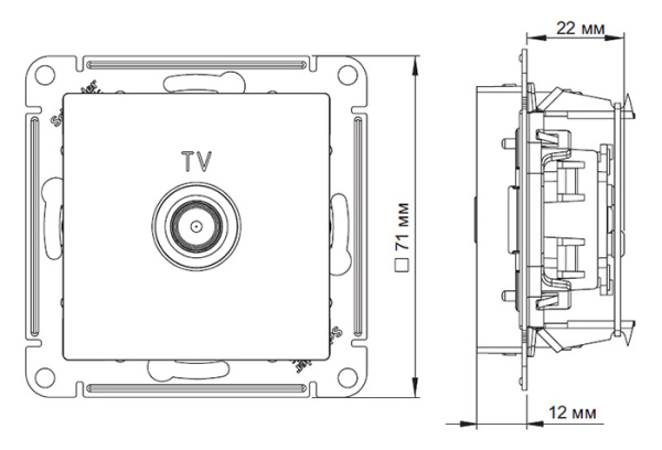 AtlasDesign алюминий розетка TV оконечная скрытая 1-ая