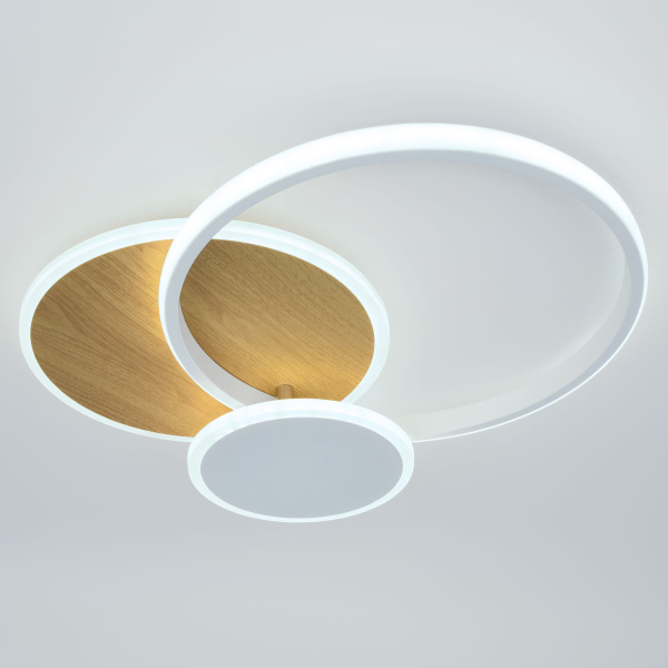 Светильник потолочный (люстра) свд 60Вт 3000К-6500К 4900лм белый/дерево пульт