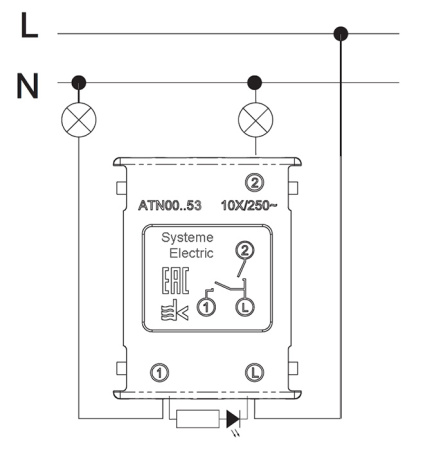 AtlasDesign бежевый выключатель 2кл с подсветкой скрытая 10А IP20 